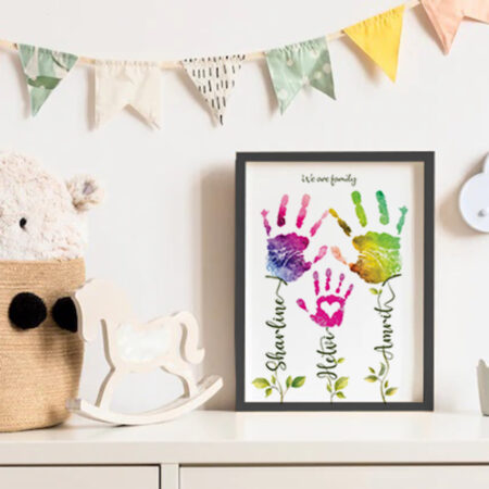 Family hand prints and Names on stem