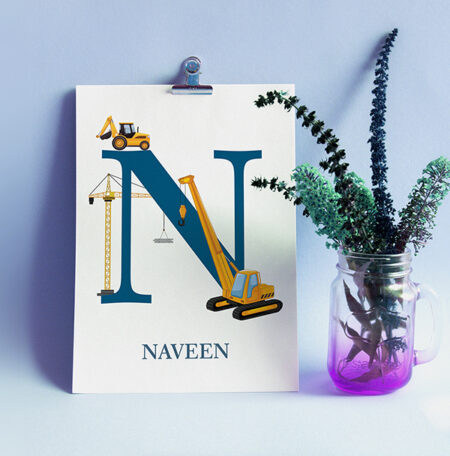 Construction vehicle with Personalized Initial,Boy or Girl Name