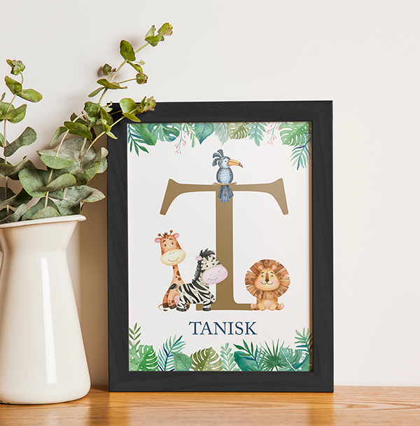 Safari animals with Personalized Initial, Boy or Girl Name, Wall Decore Art - Image 2