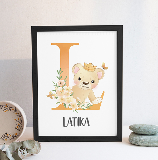 Safari animals with Personalized Initial,Girl Name,Wall Decore Art with frame - Image 2