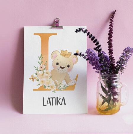 Safari animals with Personalized Initial,Girl Name,Wall Decore Art with frame