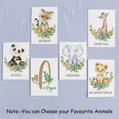 Water Colour Safari Animals with name and initial set of 4