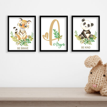 Water Colour Safari Animals with name and initial set of 3