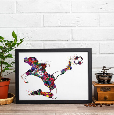 Colour splash football cicking boy with personalized name and number