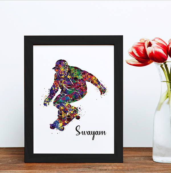 Colour splash skateboarder with sketting board boy with personalized name