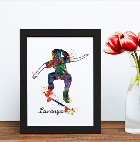 Colour splash skateboarder with sketting board girl with personalized name