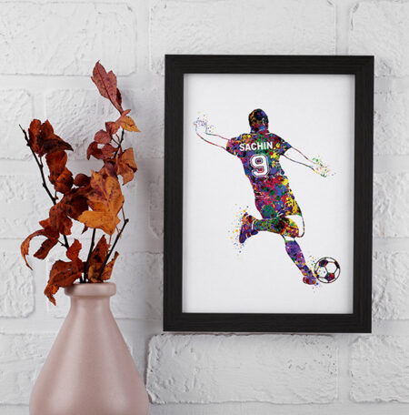 Colour splash football cicking boy with personalized name and number